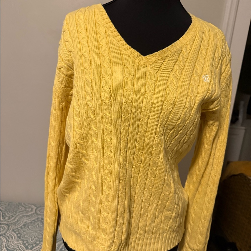 Lauren Ralph Lauren Yellow V-Neck Cable Sweater